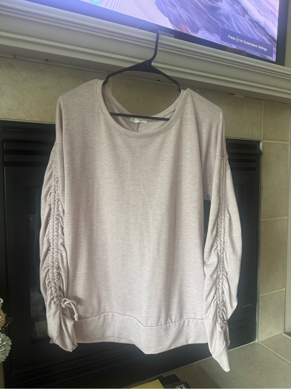 Maurices Light Mauve Long Sleeve Top with Ruched Sleeves